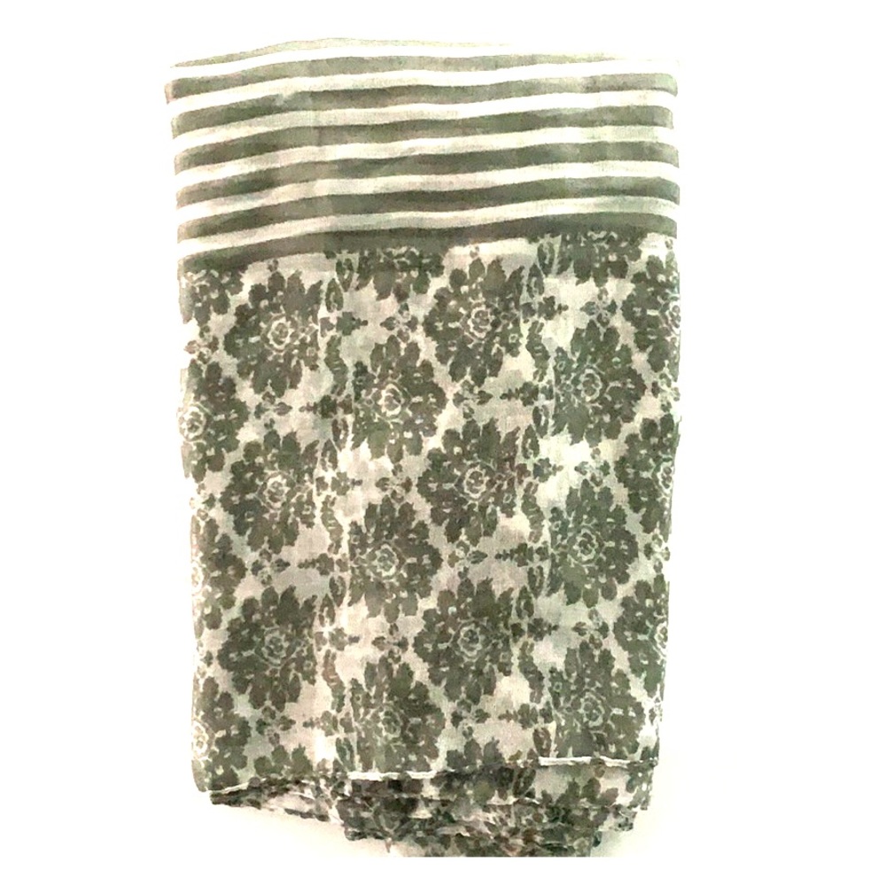 Light grey floral and striped infinity scarf